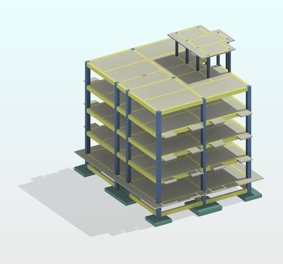 Structural analysis model of a multi-storey steel frame on its foundations