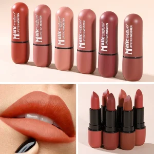 6-Color Matte Lipstick: Velvet Lipstick Smooth Waterproof Mist Lipstick Long lasting Bright Lipstick Top Makeup